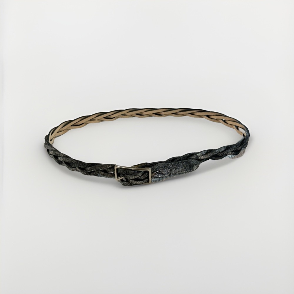 Braided Metallic Leather Women's Belt Silver Shimmer Boho Chic Festival
